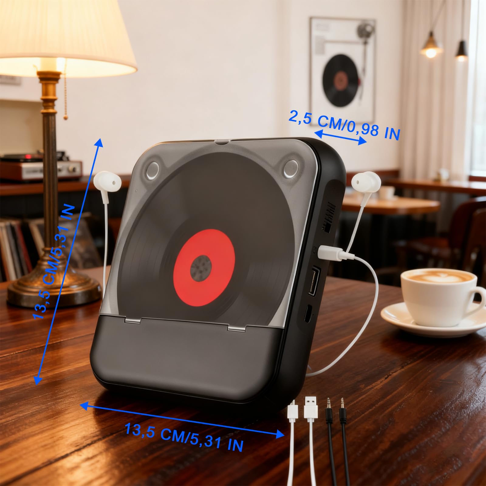 Lettore CD Portatile con Bluetooth 5.3 - Lettore CD per Bambini con Batteria da 2000 mAh, USB, Riproduzione MP3, connessione AUX - incl. Cuffie - per Auto, Viaggi e cameretta dei Bambini