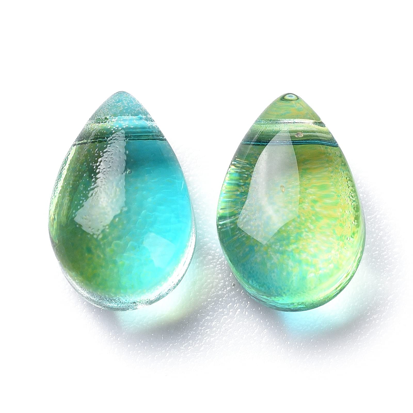 Stiesy 200Pcs Turquoise Glass Teardrop Beads Blue Green Water Droplets Glass Bead Top Drilled Beads Transparent Crystal Spacer Beads Charms Bulk for Jewellery Bracelet Crafts Necklace Earrings Making - Image 2