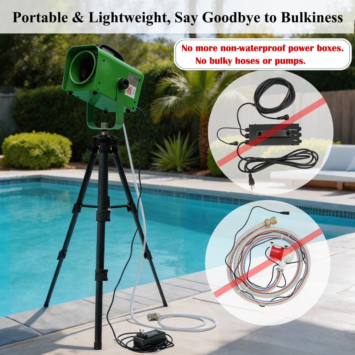 Condition photo showing New/Like New for langxun 600w foam machine with tripod stand, portable party foam cannon maker, blue, includes 2 packs foam powder for pool, backyard, outdoor events, birthdays, summer camp (green)