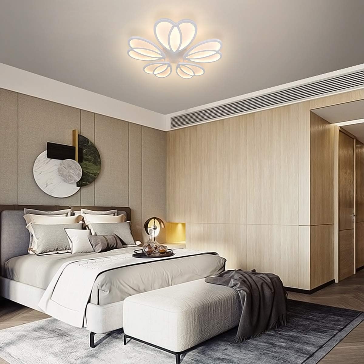 Cheapest 🛒 Ganeed Modern Ceiling Light,80W Dimmable LED Ceiling Lamp with Remote Control,Modern Flower Shape Flush Mount Lighting Fixture,LED Chandelier for Bedroom Dining Room Kitchen,3 Color Changeable