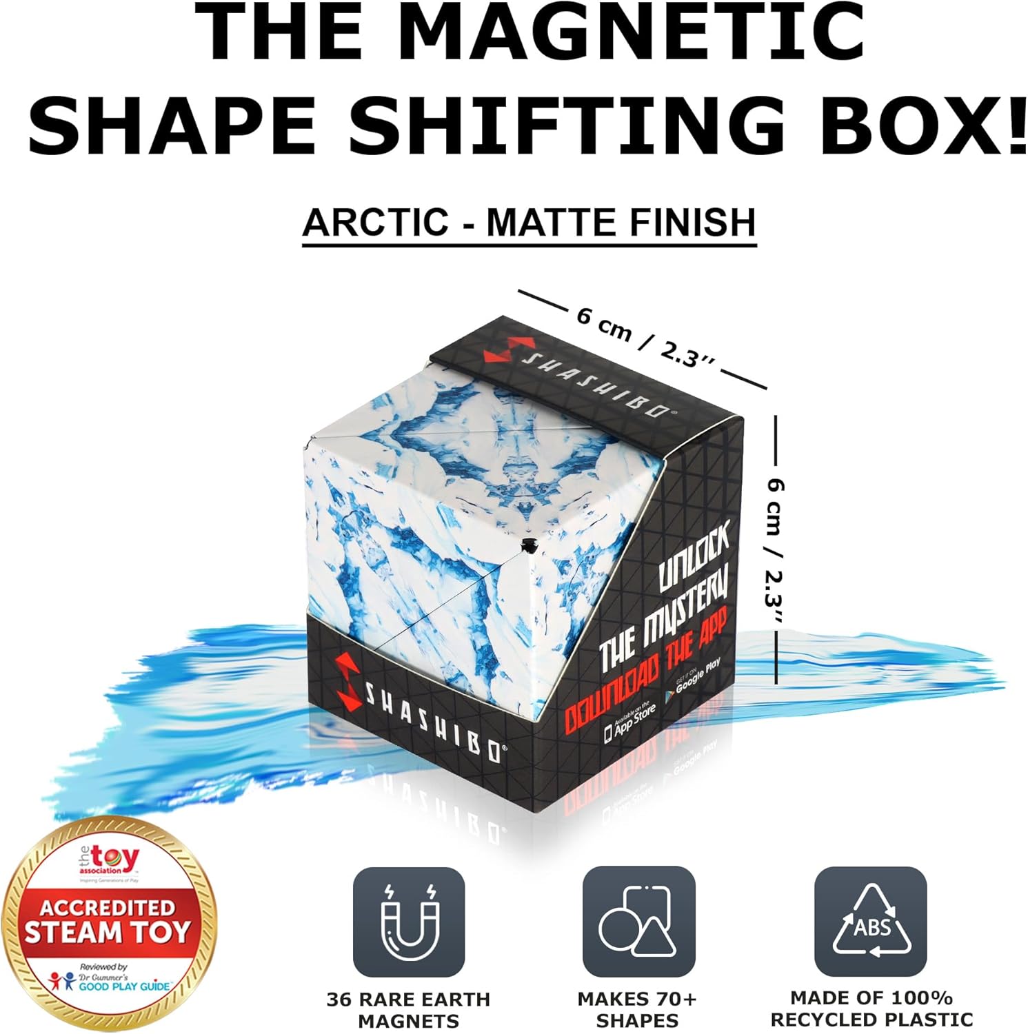 Shashibo Shape Shifting Box - Award-Winning STEM Fidget Toy with Ultra Strong Magnets - Puzzle Cube Transforms Into 100+ Shapes, Perfect Sensory Gift for Kids, Teens, and Adults (Artic)