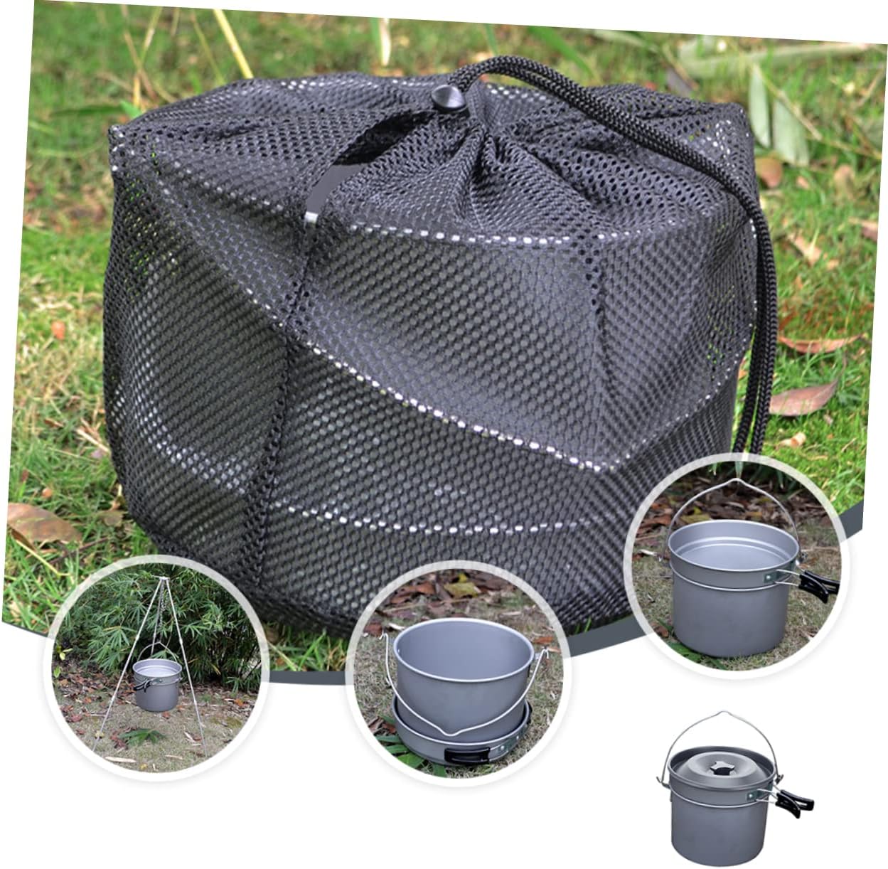 1set Outdoor Camping Cookware Set Aluminum Non-Stick Cooking Pot for People for Backpacking Travel and Picnics Heat Efficient