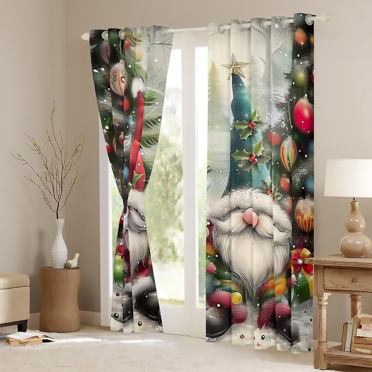 Erosebridal Gnome Christmas Decorations Kawaii Blackout Curtains for Living Room - Christmas Gnome Window Curtains 2 Panel Sets 38" Wx45 L,Scandinavian Xmas Santa Dwarf Window Treatments Drapes