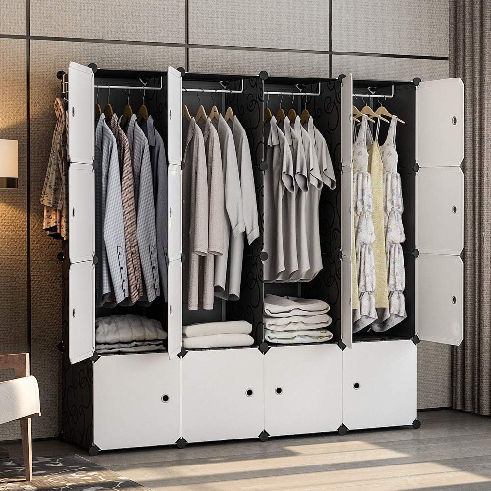 ❤ Crаzу Dеаlѕ YOZO Cube Storage Organzier Portable Wardrobe Closet Bedroom Dresser (56x18x56 inches) Portable Closet Cube Shelf Armoire Pantry Cabinet, 16 Cubes, Black