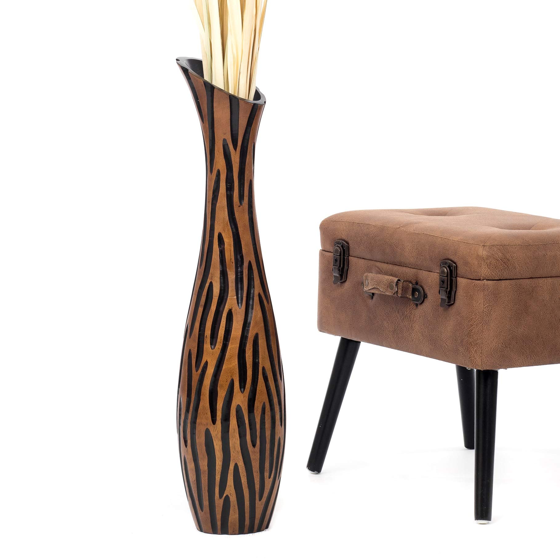 Leewadee Jarrón Grande De Suelo - Jarrón Alto De Madera De Mango para Ramas Decorativas, 65 cm, Marrón