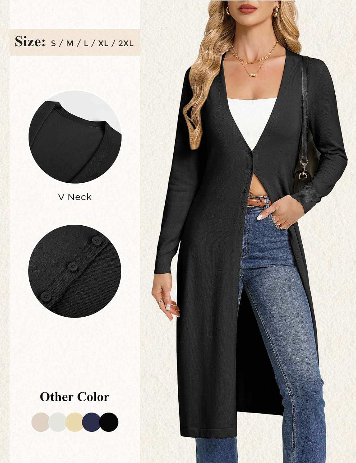GRACE KARIN Womens Long Cardigan Trendy, Lightweight Knit Dusters Coat, V Neck Button Up Sweater Maxi Dress - Image 5