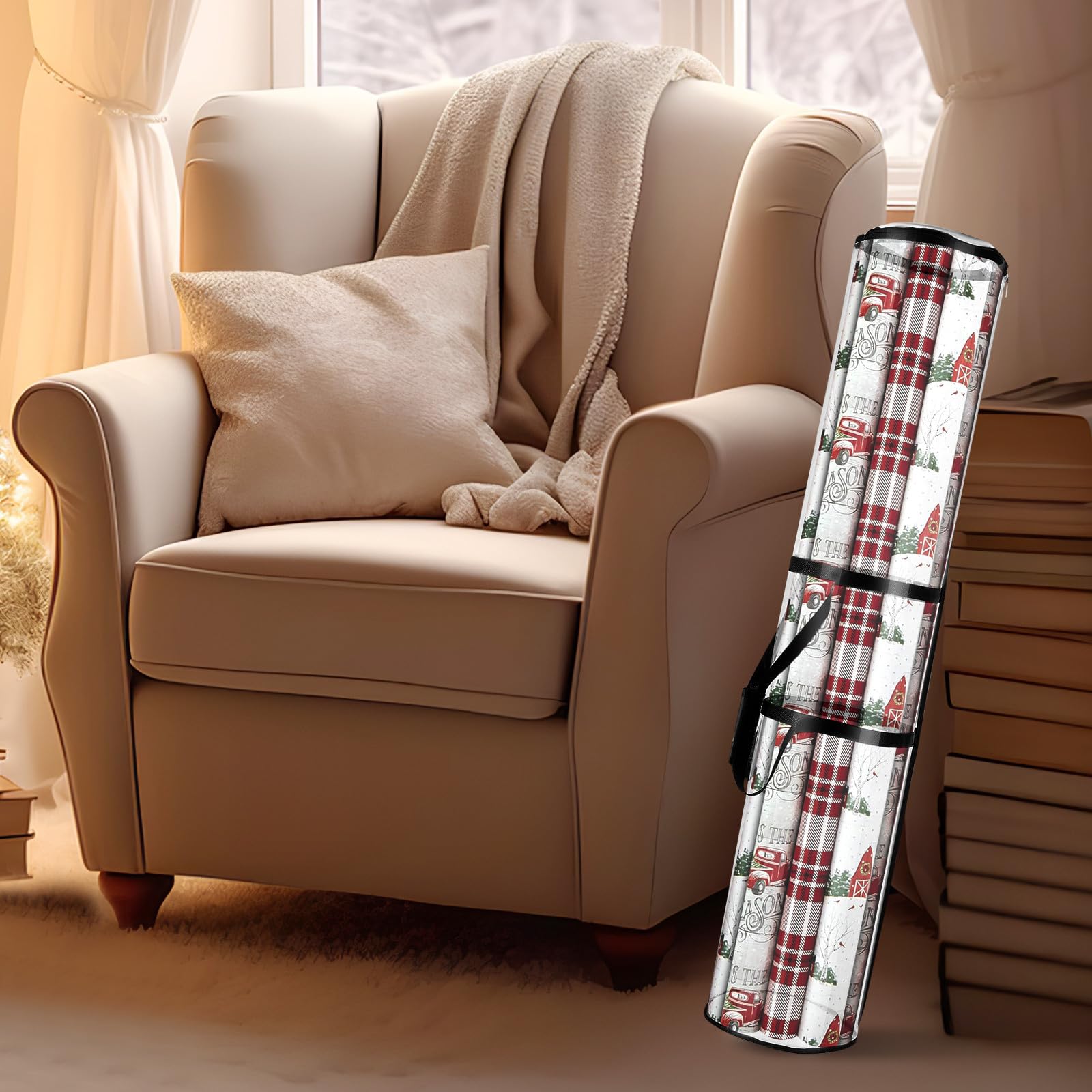 EPIGEIST 2 Stück Transparente Aufbewahrungstasche für Geschenkpapierrollen Wasserfester Geschenkpapier Organizer mit Reißverschluss Schwarzer Pvc Beutel für Verpackungsmaterialien