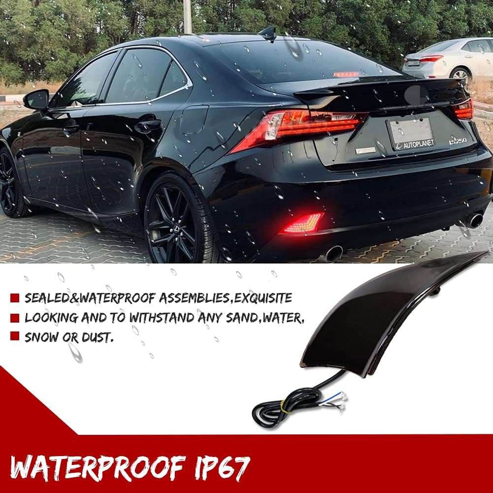Smoked Lens LED Bumper Reflector Lights Tail Brake Rear Fog Lamps For 2014-2020 Lexus IS250 IS350 IS200t IS300