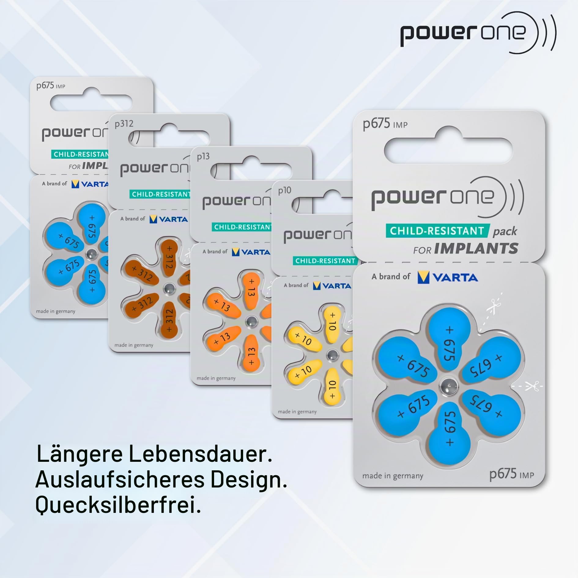 60 Powerone Mercury Free Hearing Aid Batteries Size: 675P Cochlear Implant by Varta