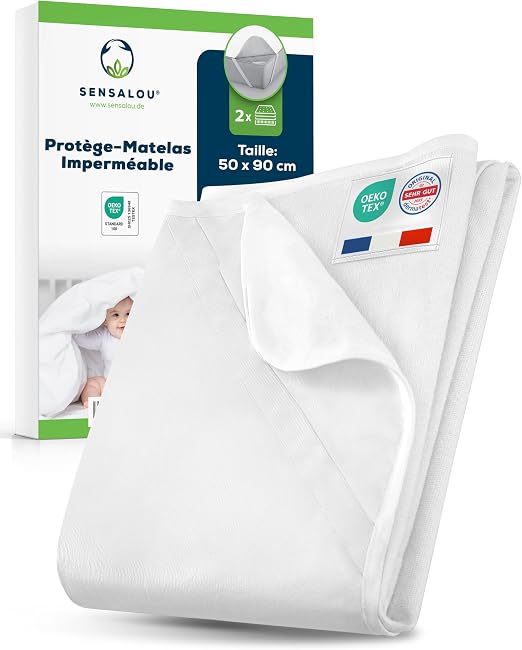 Sensalou Lot de 2 Protège-Matelas Imperméables et Respirants 50 x 90 cm pour Berceau