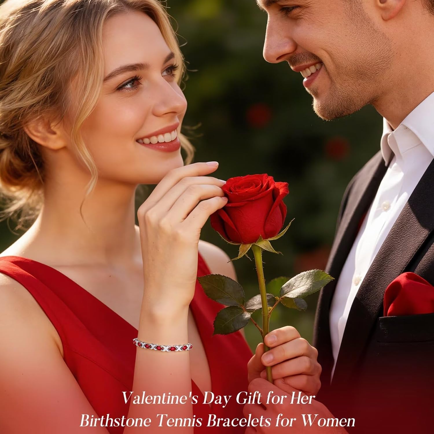 Iefil Valentines Day Gifts for Her, Oval Birthstone Tennis Bracelets for Women Wife Unique X O Design Fine Jewelry Anniversary Birthday Gift 925 Sterling Silver Birthstone Jewelry for Mom Girlfriend - Image 2