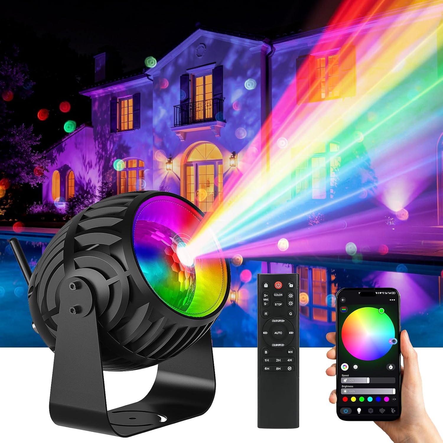 Smart Outdoor Wave Projector Light, ip65 Waterproofwith App&Remote Control