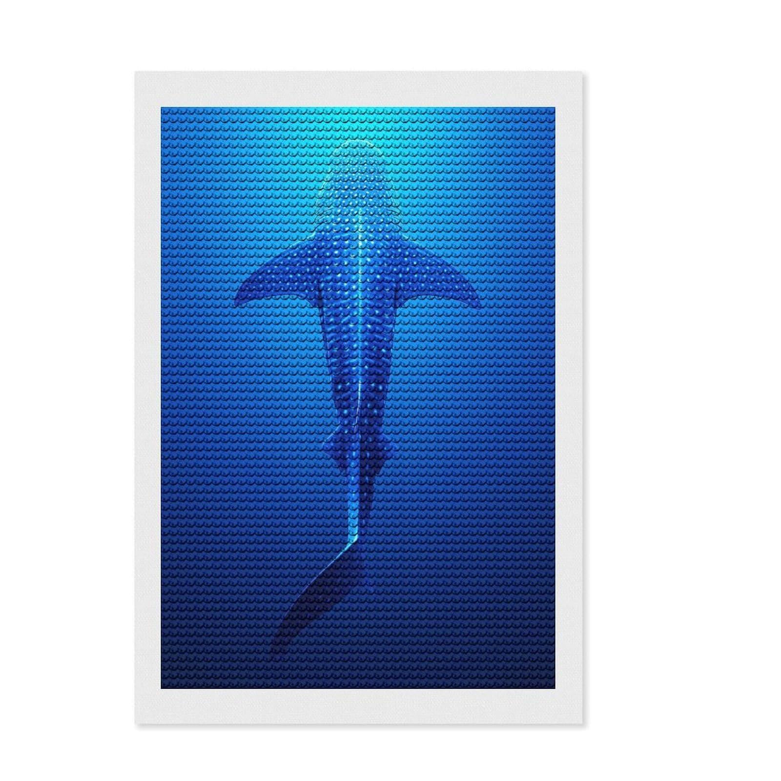 Junmoney Whale Shark Underwater Diamond Art Canvas 8"x12", for Beginners, Easy to Enjoy, Cosy Home Accent, Christmas Gift, Enjoyable At-Home Hobby