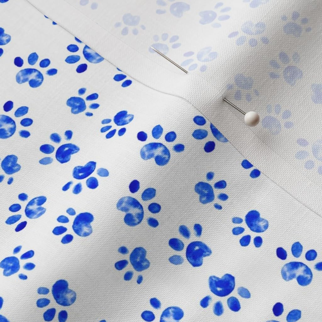 Spoonflower Fabric - Small Dogs Watercolor Paw Print Animal Spots Dots Pet Bone Indigo Blue Printed on Petal Signature Cotton Fabric by The Yard - Sewing Quilting Apparel Crafts Decor