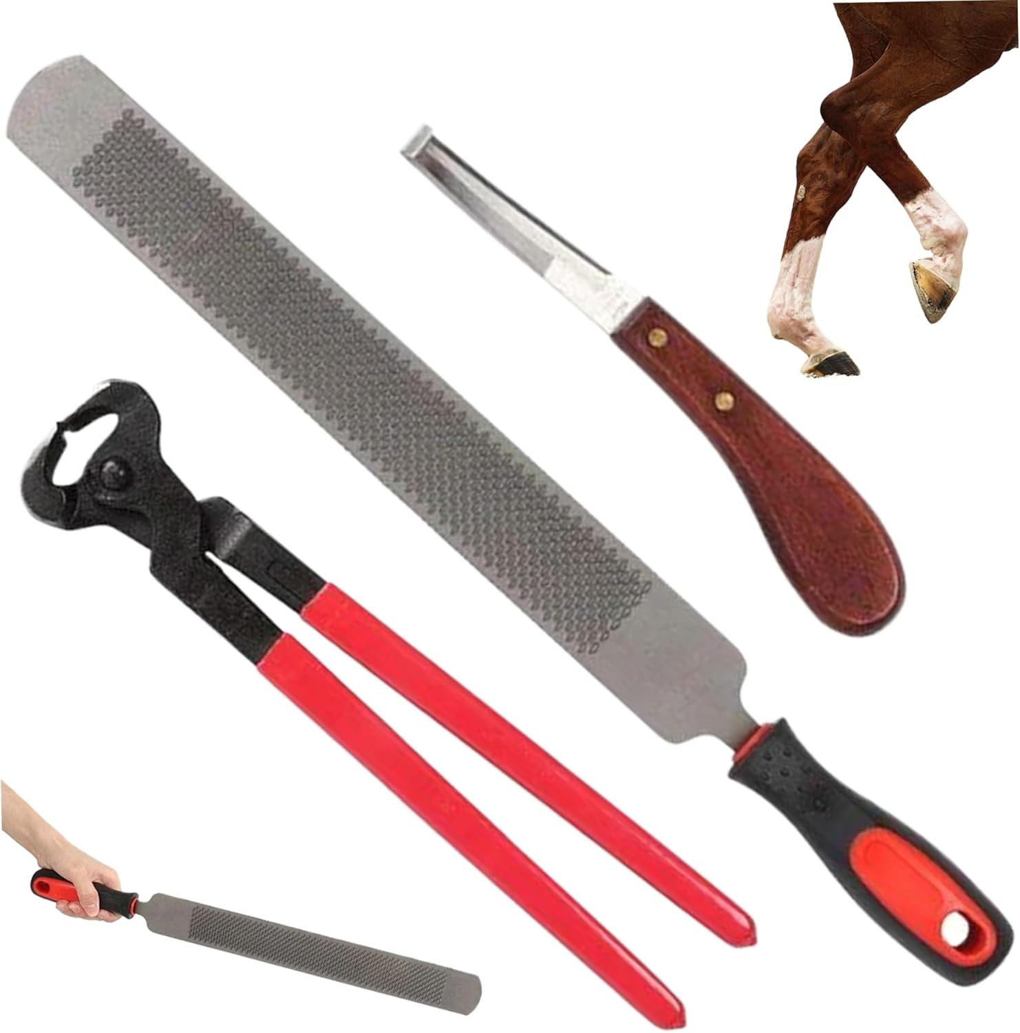 Farrier Tools, 3PCS/Set 14 inch Professional Steel Hoof Knife, Goat Hoof Trimmers with Plastic Handle, Reusable Horse Trimming Tools
