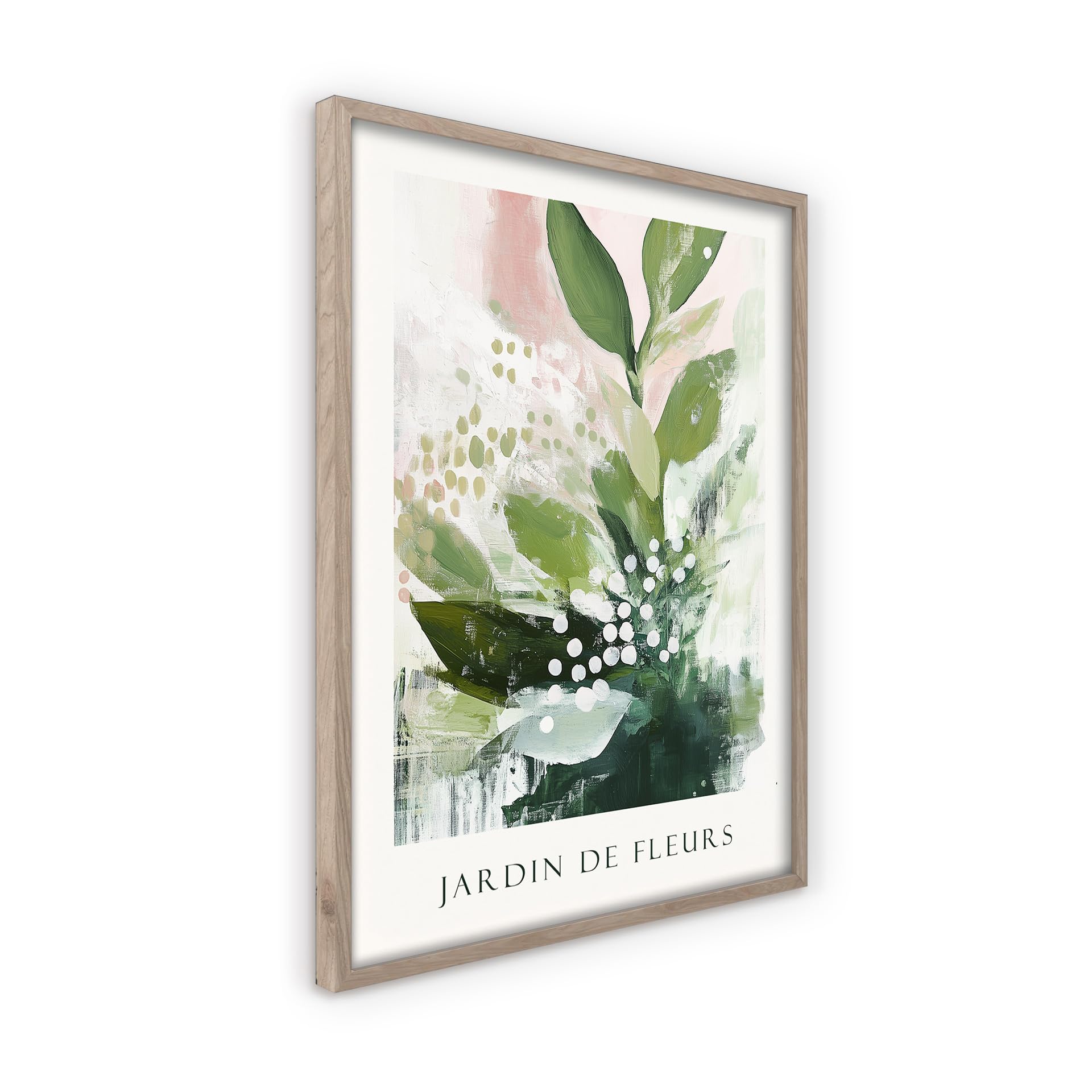 STYLER Gerahmtes Poster Fleurs 50 x 70 cm I Abstraktes florales Kunstmotiv in Grün- & Rosétönen I Wandbild Wohnzimmer Schlafzimmer Büro I Wanddeko Modern Bild mit Holzrahmen