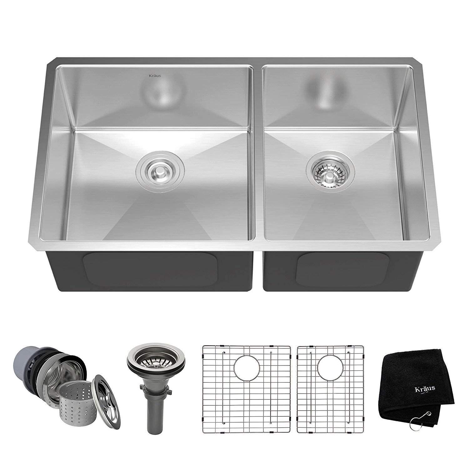 Kraus Standard PRO 33-Inch 16 Gauge Undermount 60/40 Double Bowl Stainless Steel Kitchen Sink, KHU103-33