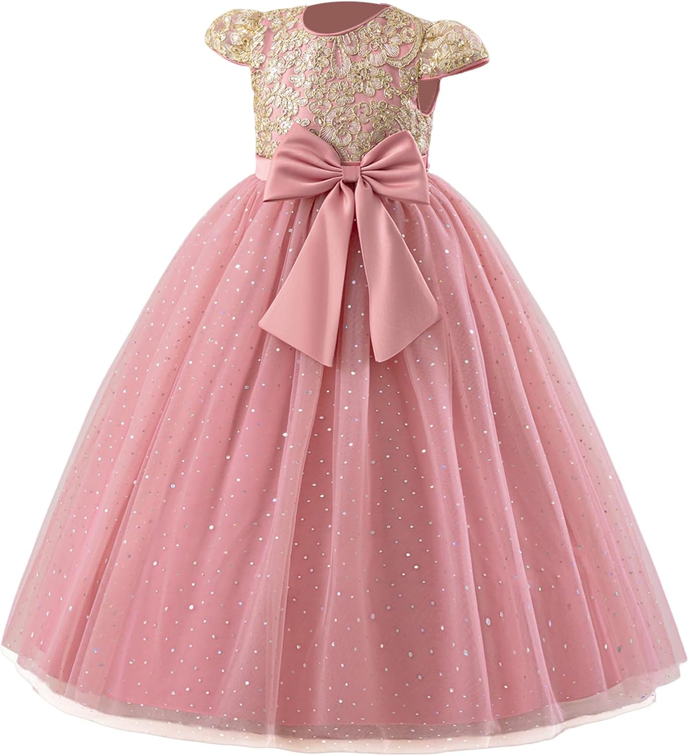 Girls Flower Dresses Formal Pageant Sequin Lace Tulle Dress for Wedding Vintage Prom Party Ball Gown
