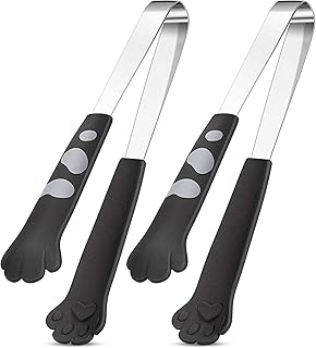 2 Pieces Cat Paw Tongs 7 Inch Cat Kitchen Accessories Stainless Steel Tiny Cooking Tongs for Appetizers BBQ Serving Grilling Sugar Cube (Black)