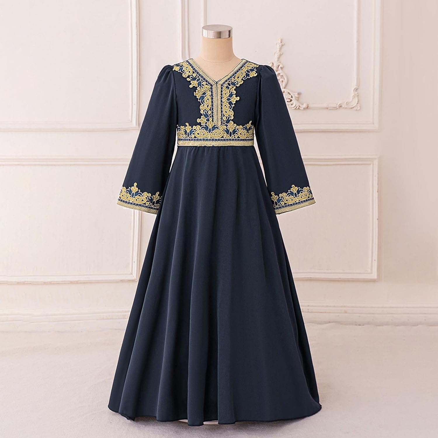 Muslim Girls Embroidered Abaya Prayer Dress Middle East Muslim Dubai Robe Vintage 2025 Ramadan Eid Kaftan for 4-8 Years