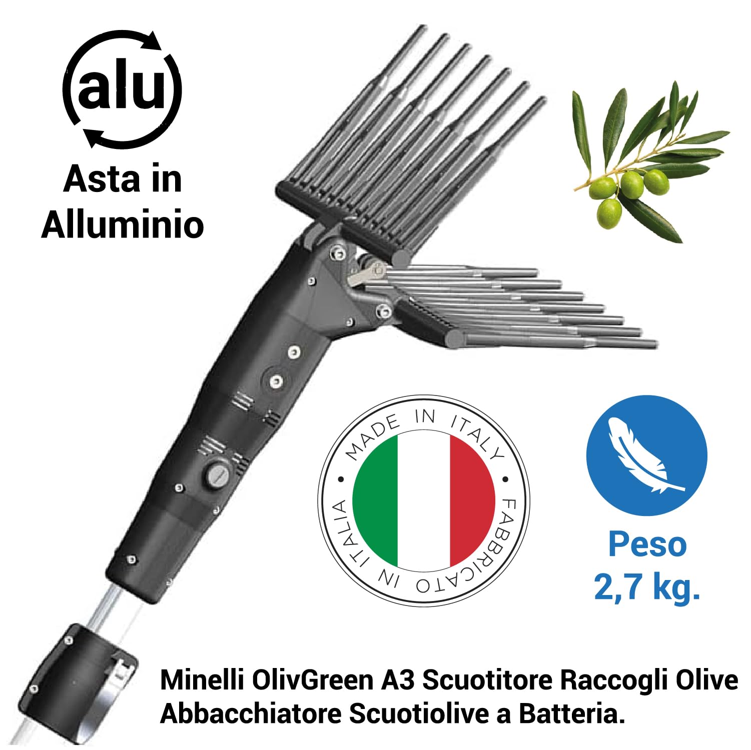 Crisalide® - Minelli OlivGreen A3 Scuotitore Raccogli Olive Abbacchiatore Scuotiolive a Batteria - Nero