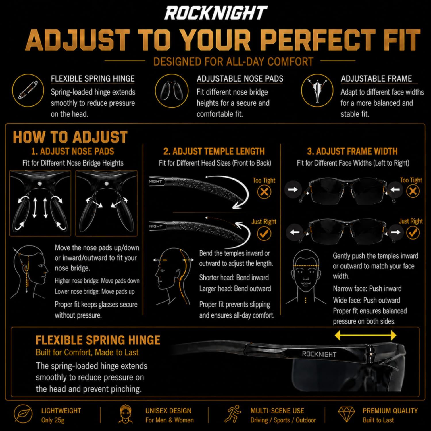 ROCKNIGHT Polarized Rectangular Sunglasses for Men Driving UV400 Protection Lightweight Al‑Mg Frame