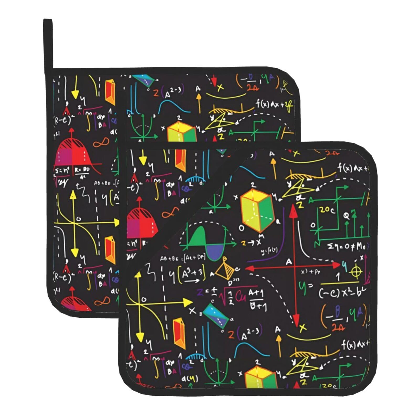 HJFCZH math quiz Prints Square Hot Pads for Kitchen Counter - Waterproof Pot Holders, Durable Heat Resistant Throw Layers for Serving, Oven & BBQ - 2 Pack