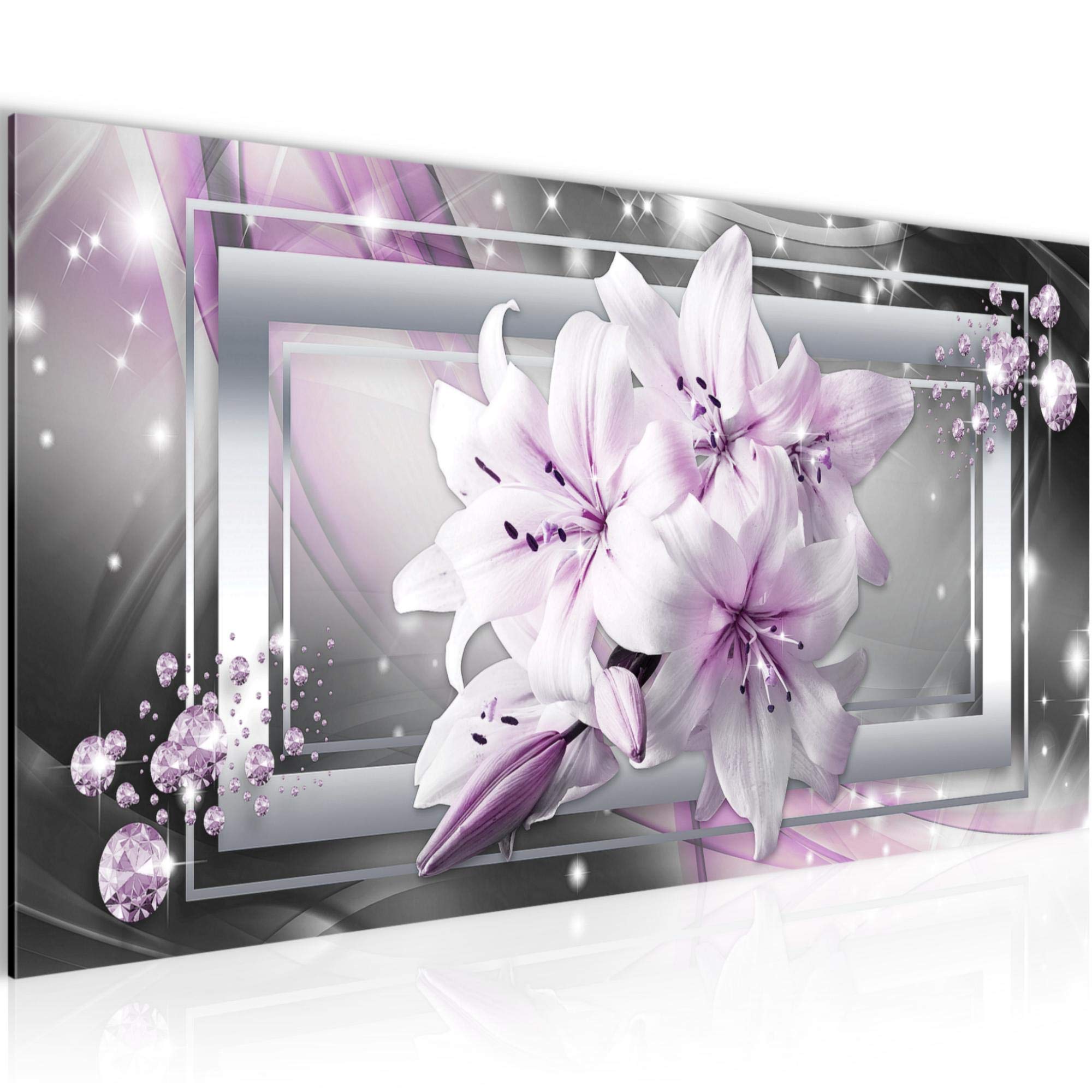 Runa Art H Wall Pictures Flowers Lilies Modern Non-Woven Canvas Living Room All Abstract Gray Pink 021712B