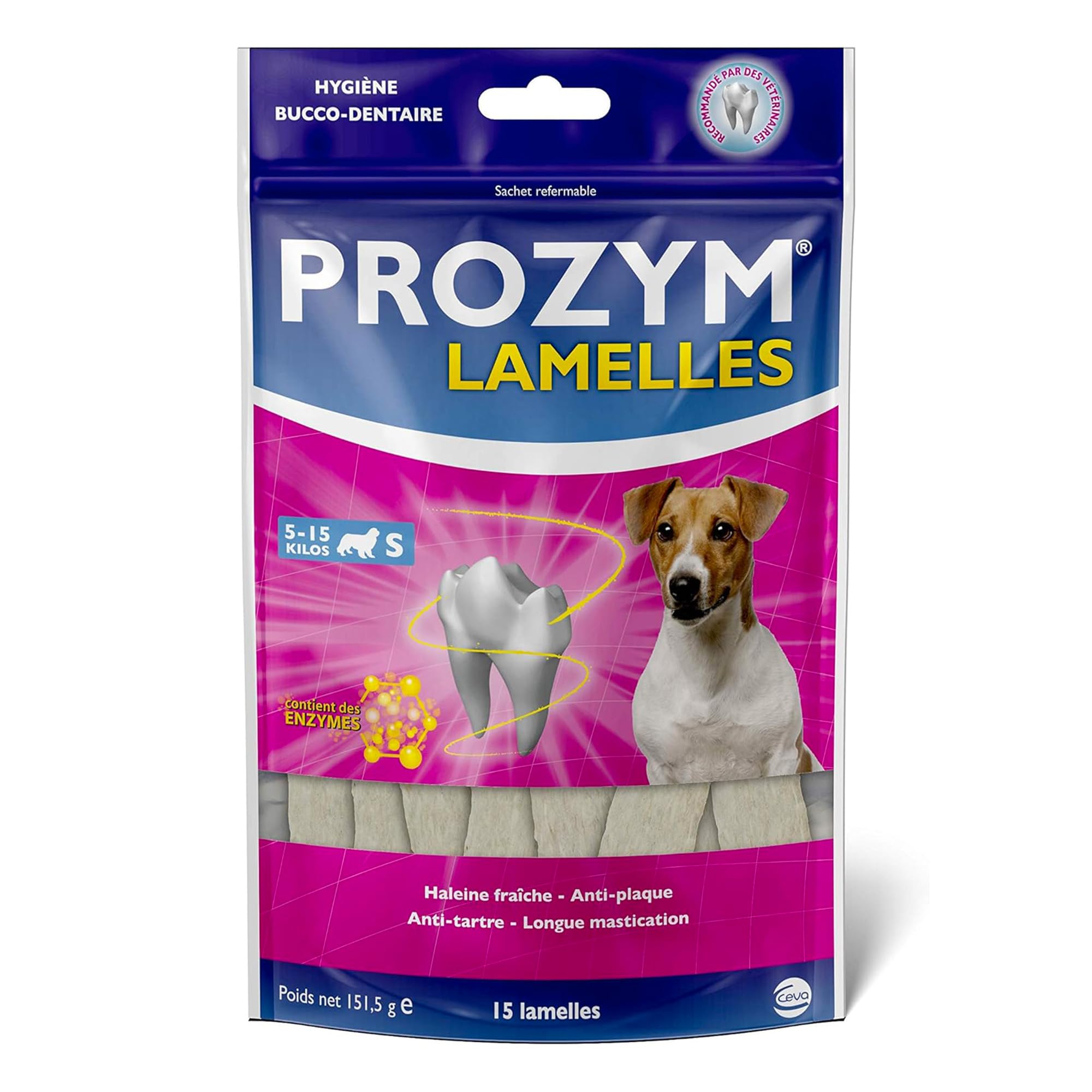 Prozym 15 Lamelles pour Chiens - Soin Dentaire à mâcher - N°1 chez Les vétérinaires - Haleine fraîche - Anti-​tartre - Anti-​Plaque - Gencives saines (S)