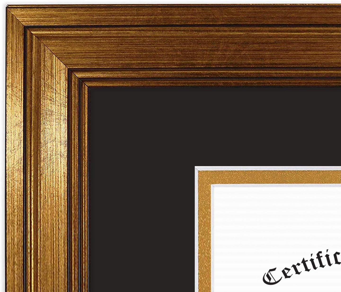 Golden State Art, 11x14 Frame for 8x10 Diploma/Certificate, Dark Gold Color. Includes Black Over Gold Double Mat and Real Glass (1 Pack)