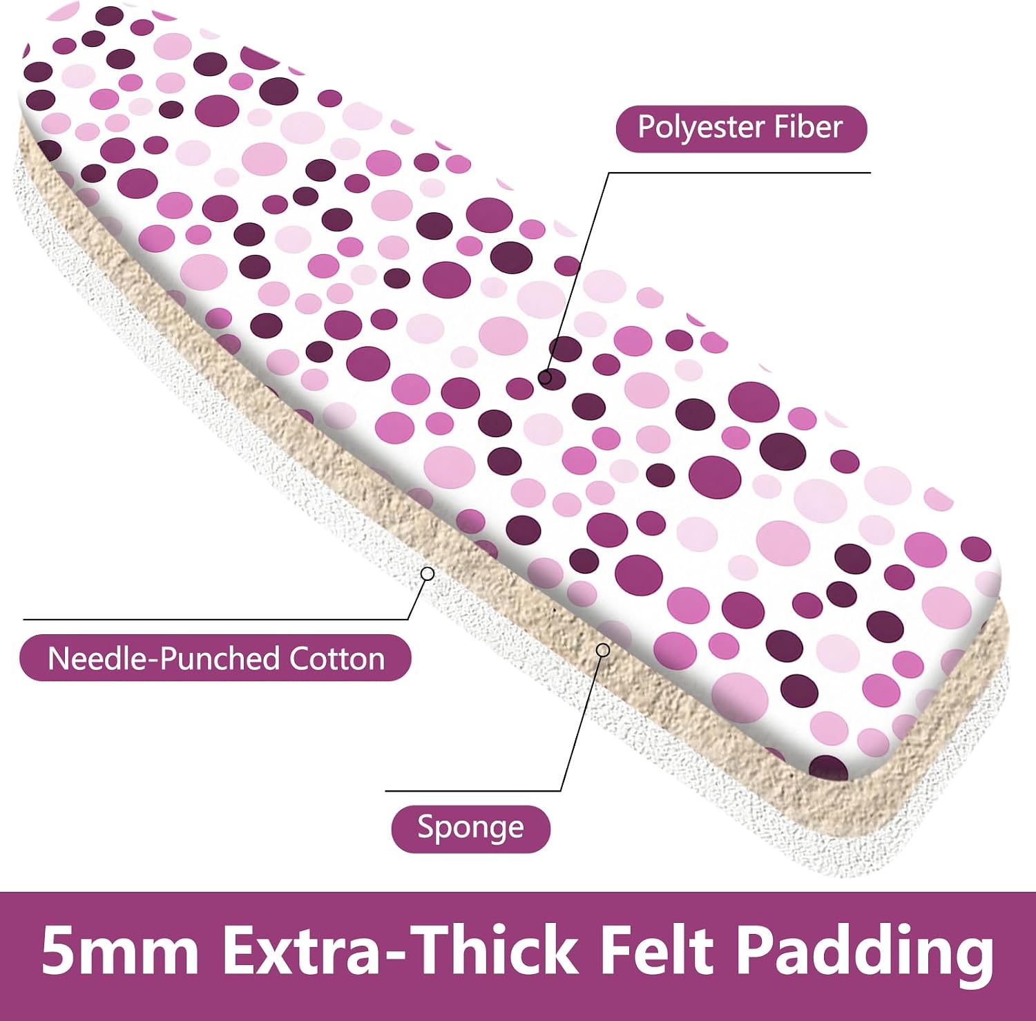 Padded Ironing Board Cover, 15 * 54 in Standard Size Ironing Board Covers, Easy Hook and Loop Fastener, Universal Fit for Standard Boards