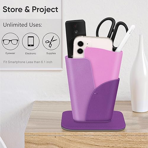 Vista 18 de Fintie Soporte para lentes: funda de cuero vegano antiarañazos para escritorio o mesita de noche, Marrón oscuro