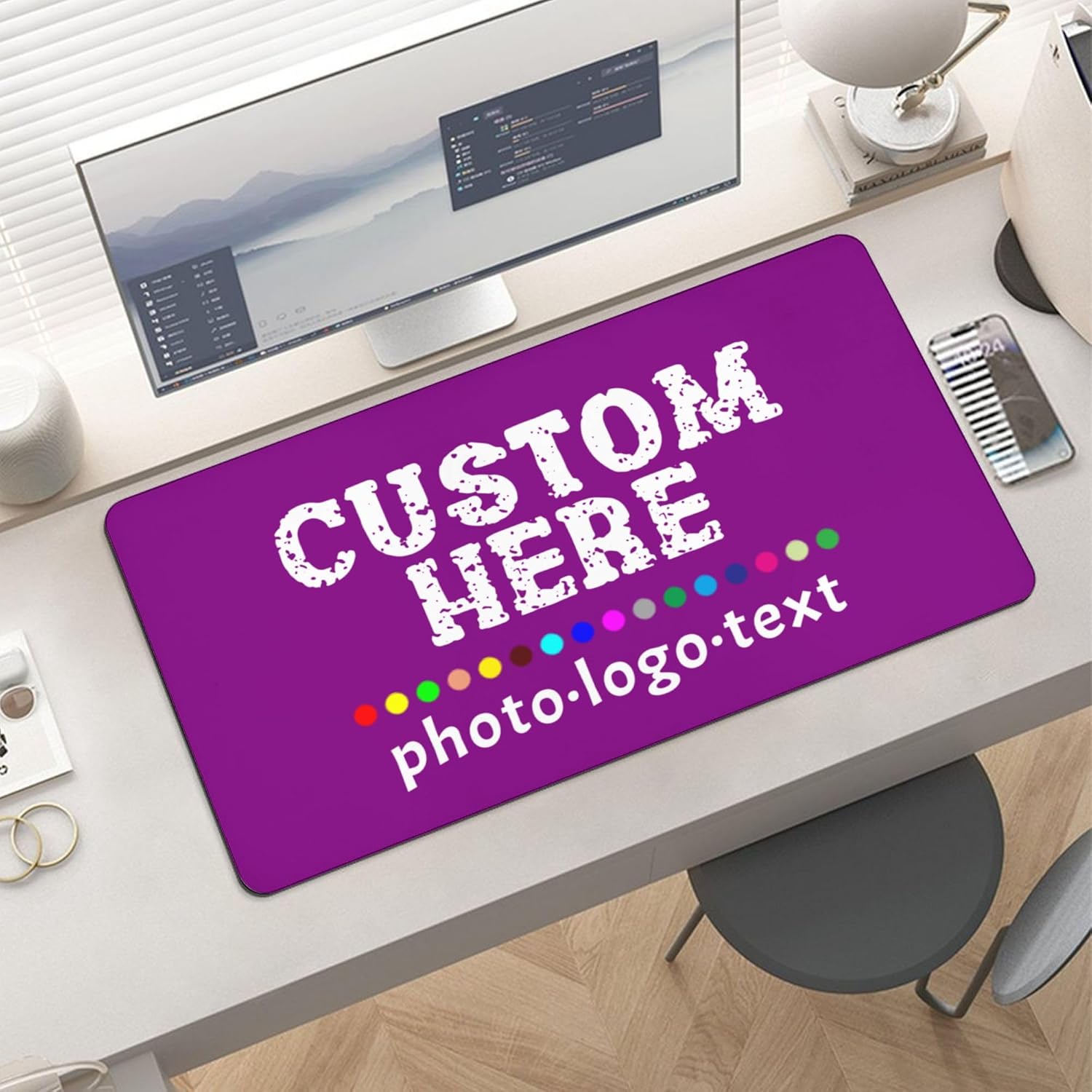 Customized Mouse Pad Personalized Image Text Logo Laptop Desk Mat Customized Non-Slip Waterproof Office Desk Accessories for Women/Men Custom Funny/Cool Purple Mousepads 40 cm×90 cm