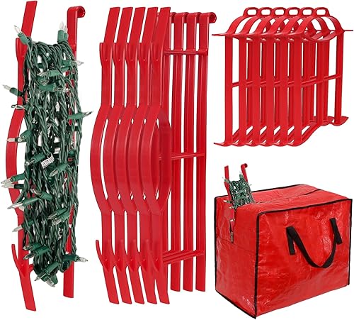 Juego de 12 soportes de almacenamiento de luz multiusos, organizador de almacenamiento de luz de Navidad, carretes de almacenamiento de luz navideña