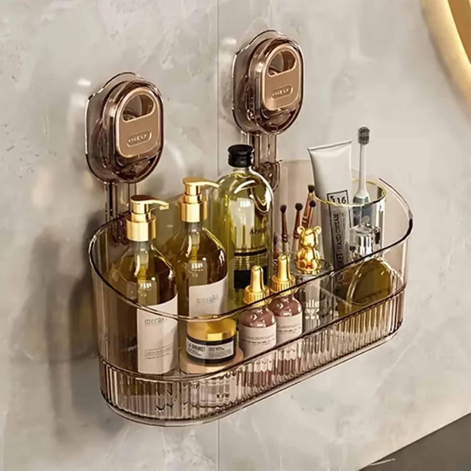 No-Drill Bathroom Suction Storage Box Large Capacity Strong Load-Bearing Removable Hanging Storage Basket Corrugated Suction Cup Shower Shelves