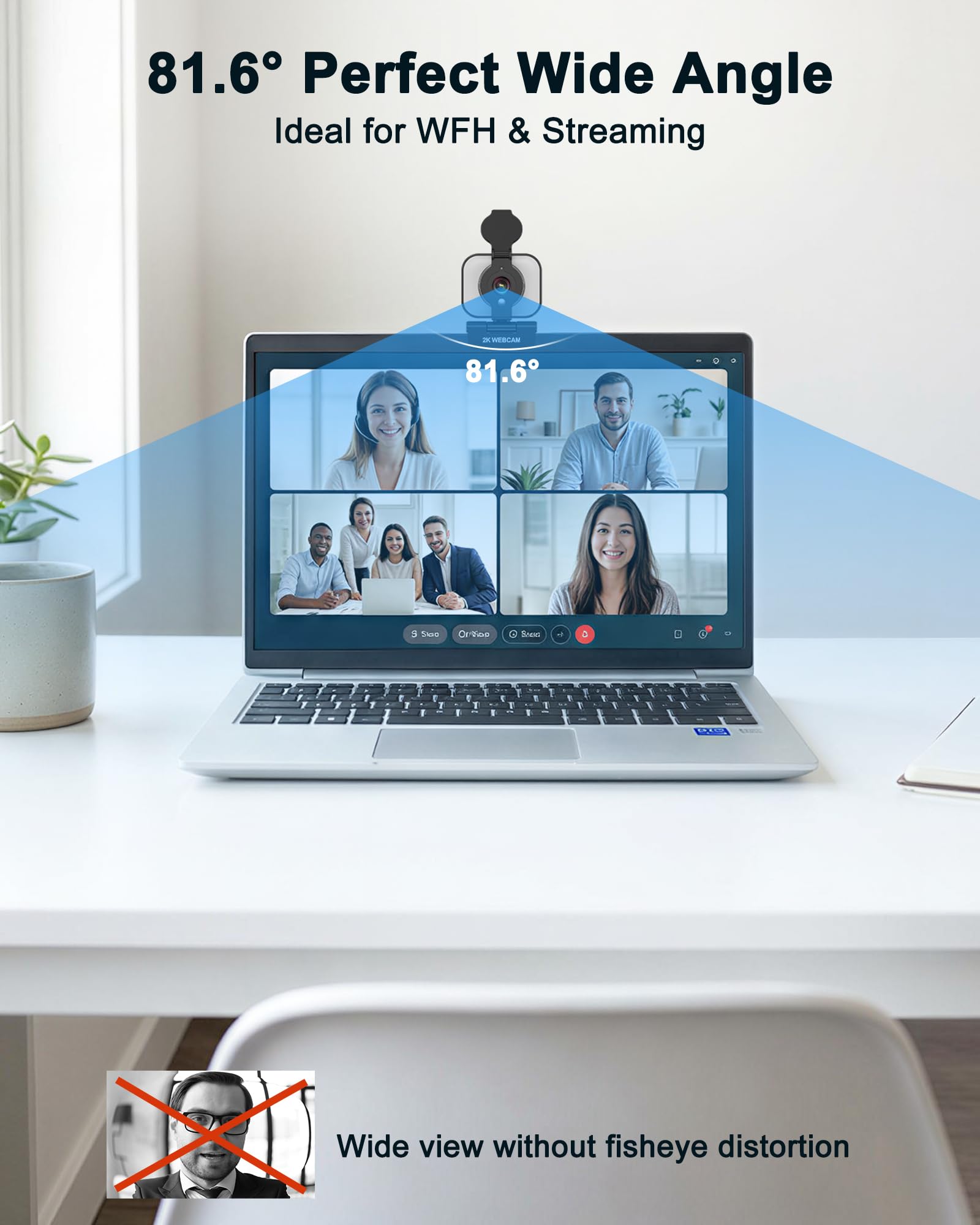 Atatat Webcam 2K per PC con luce, microfono, copertura privacy | Telecamera Web autofocus per desktop/laptop/monitor/Mac, fotocamera per Zoom/Skype/team/videochiamate/riunioni