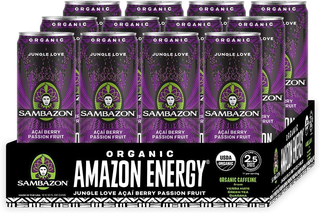 Organic Amazon Energy Drink, Jungle Love, Acai Berry and Passionfruit, 12 Fl Oz (Pack of 12)