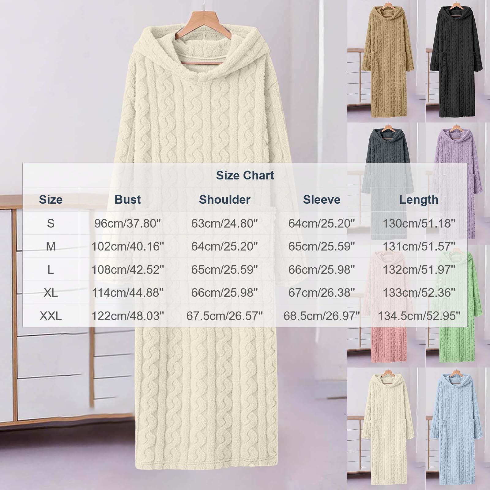 Albornoz con capucha para mujer, para otoño e invierno, cómodo, suave, largo, acogedor, cálido, de forro polar, con bolsillos, manga larga, mullido, de felpa, grueso, a la moda