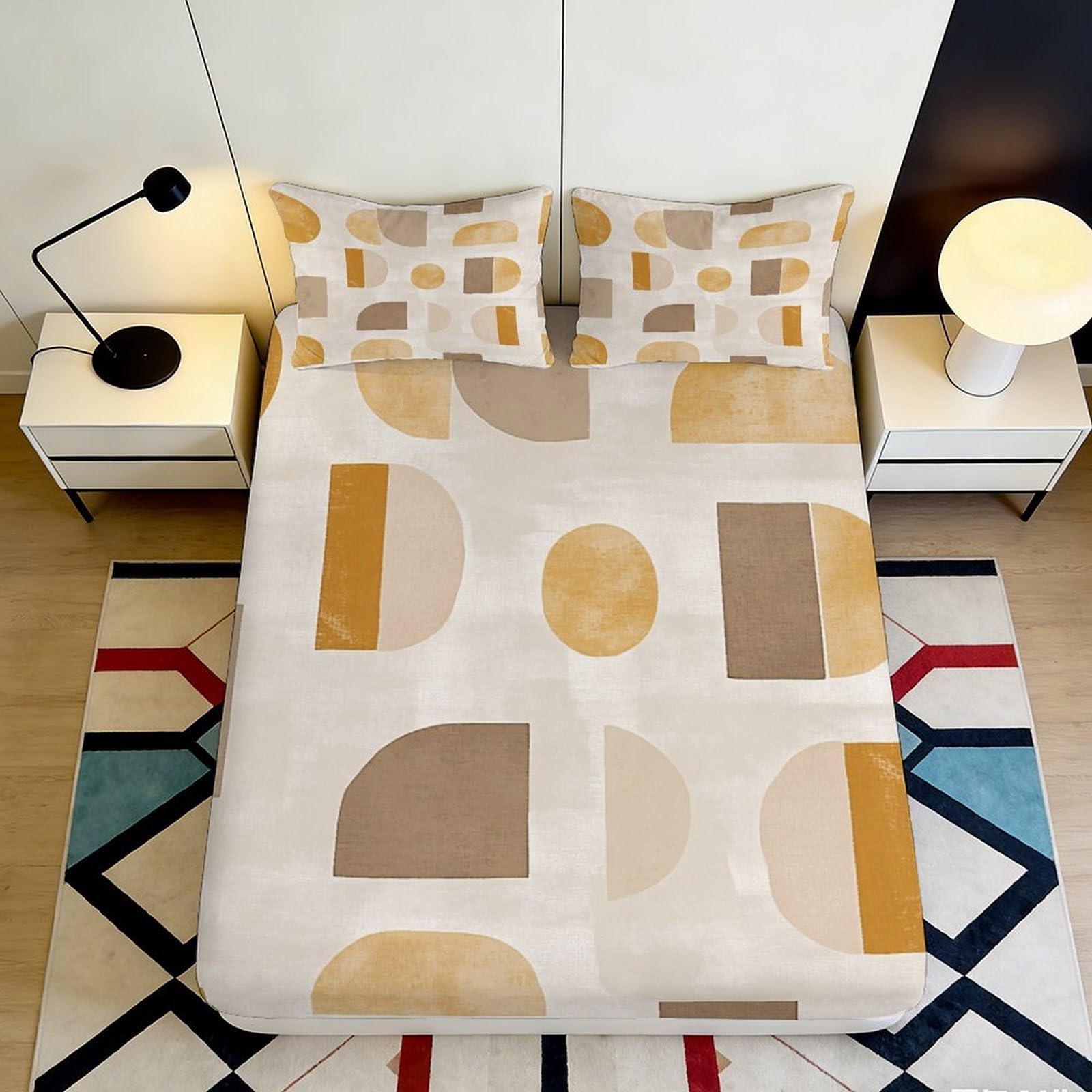 Pnayamiorkfel Style-9 3D Printed Geometric Abstract Fitted Sheet Microfiber Soft Durable Modern Shapes Mattress Cover Bedroom Decor 90X200x25cm