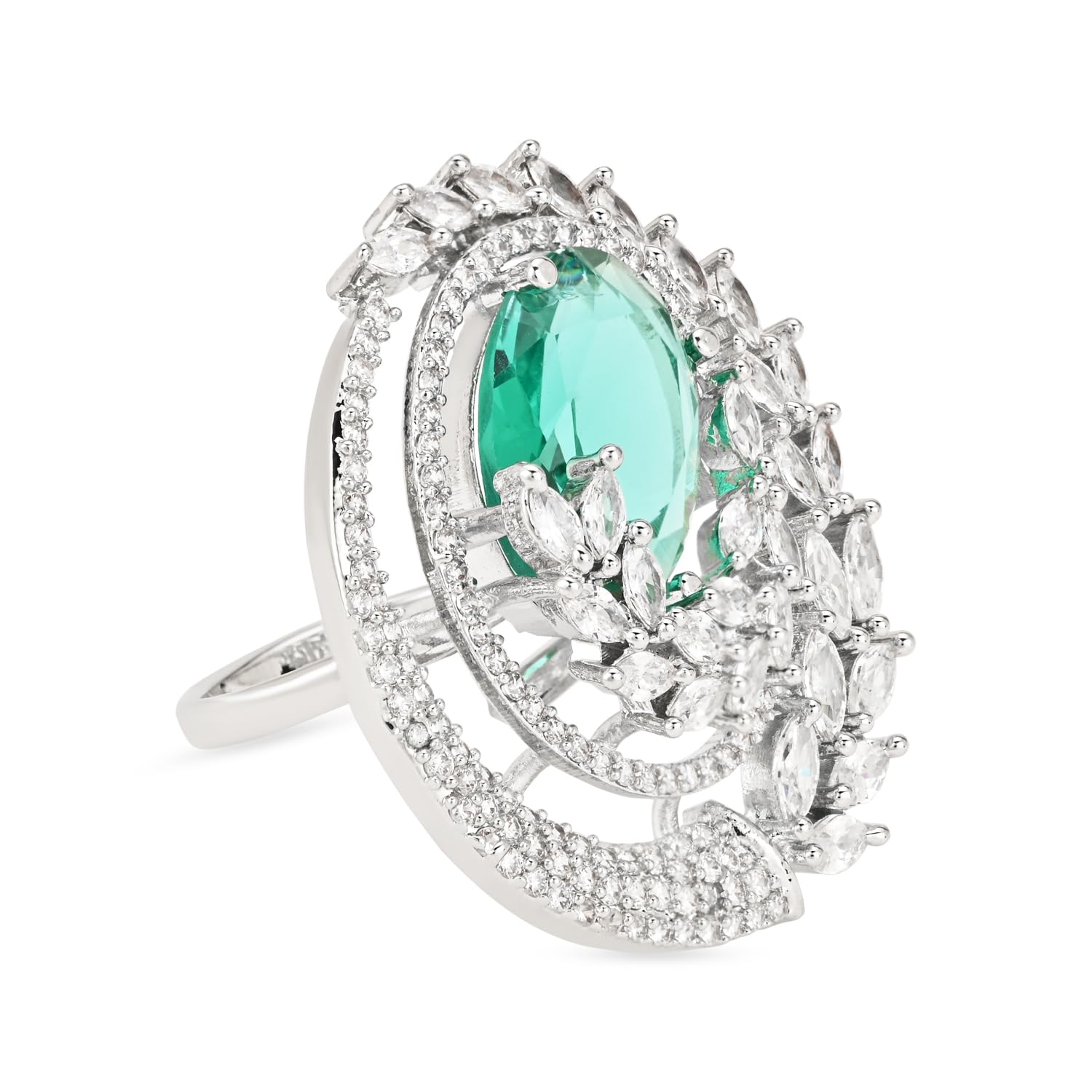 I Jewels Stylish Latest Fashion American Diamond Cubic Zirconia Adjustable Brass Finger Ring For Women/Girls (FL247) (Mint) (B0CYHC5QRN) Amazon Price History, Amazon Price Tracker