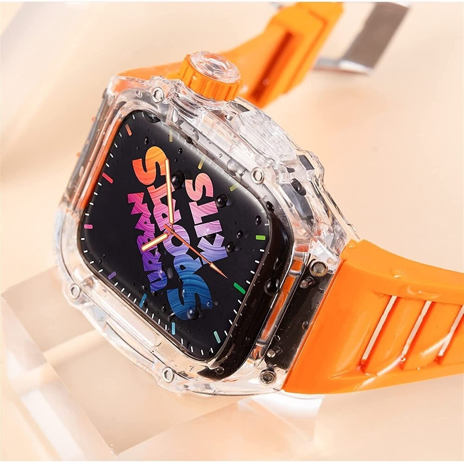 Correa de reloj de silicona y funda transparente de protección completa, para Apple Watch Series de 45 mm, 44 mm, funda rígida de policarbonato y correa de reloj deportiva, repuesto para iWatch