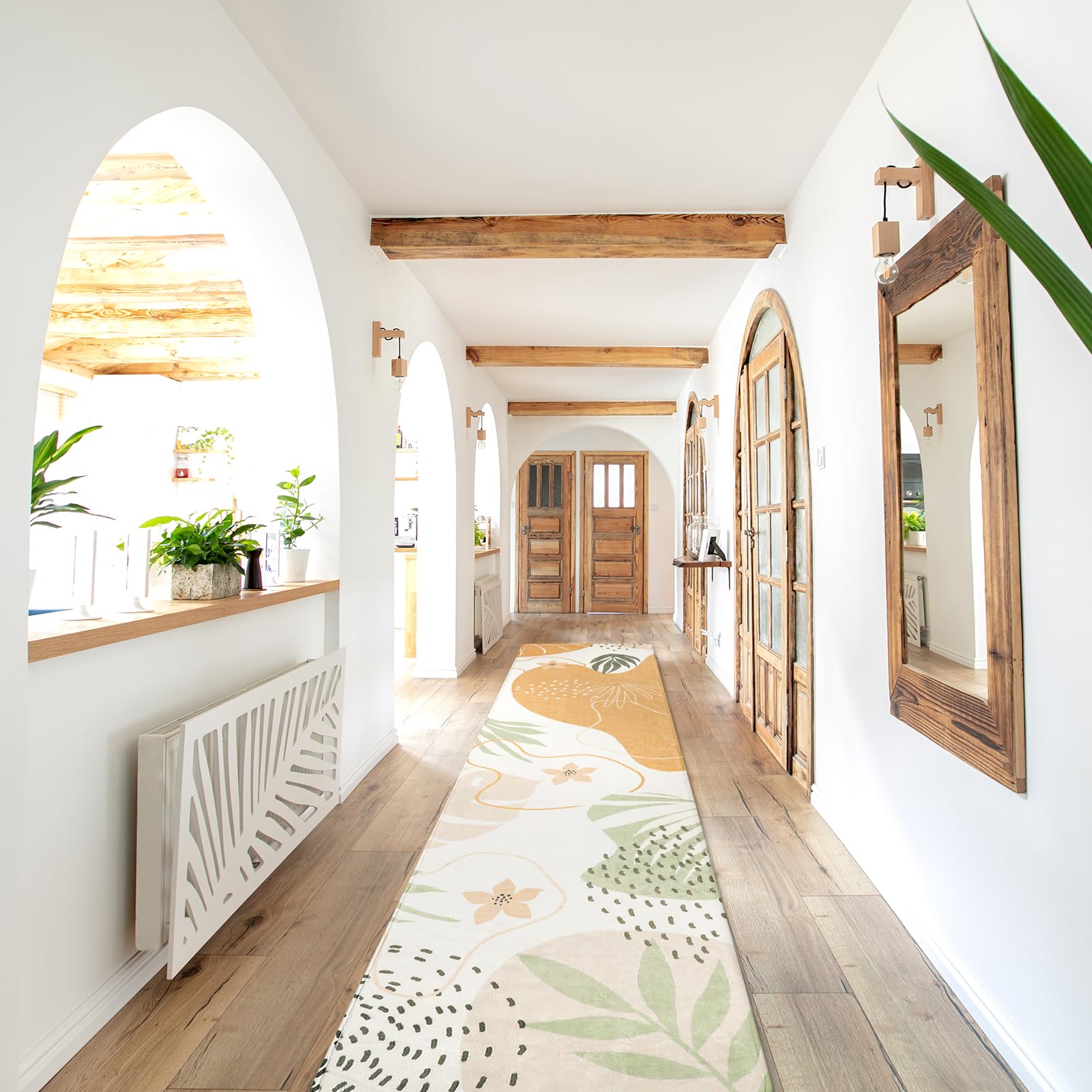 Lahome Extra Long Runner Rugs for Hallways - Rug Runner 2x10 Non-Slip Washable Kitchen Floor Runner Throw Soft Boho Rug Runner, Taupe Botanical Print Carpet Runner for Entryway Living Room Foyer