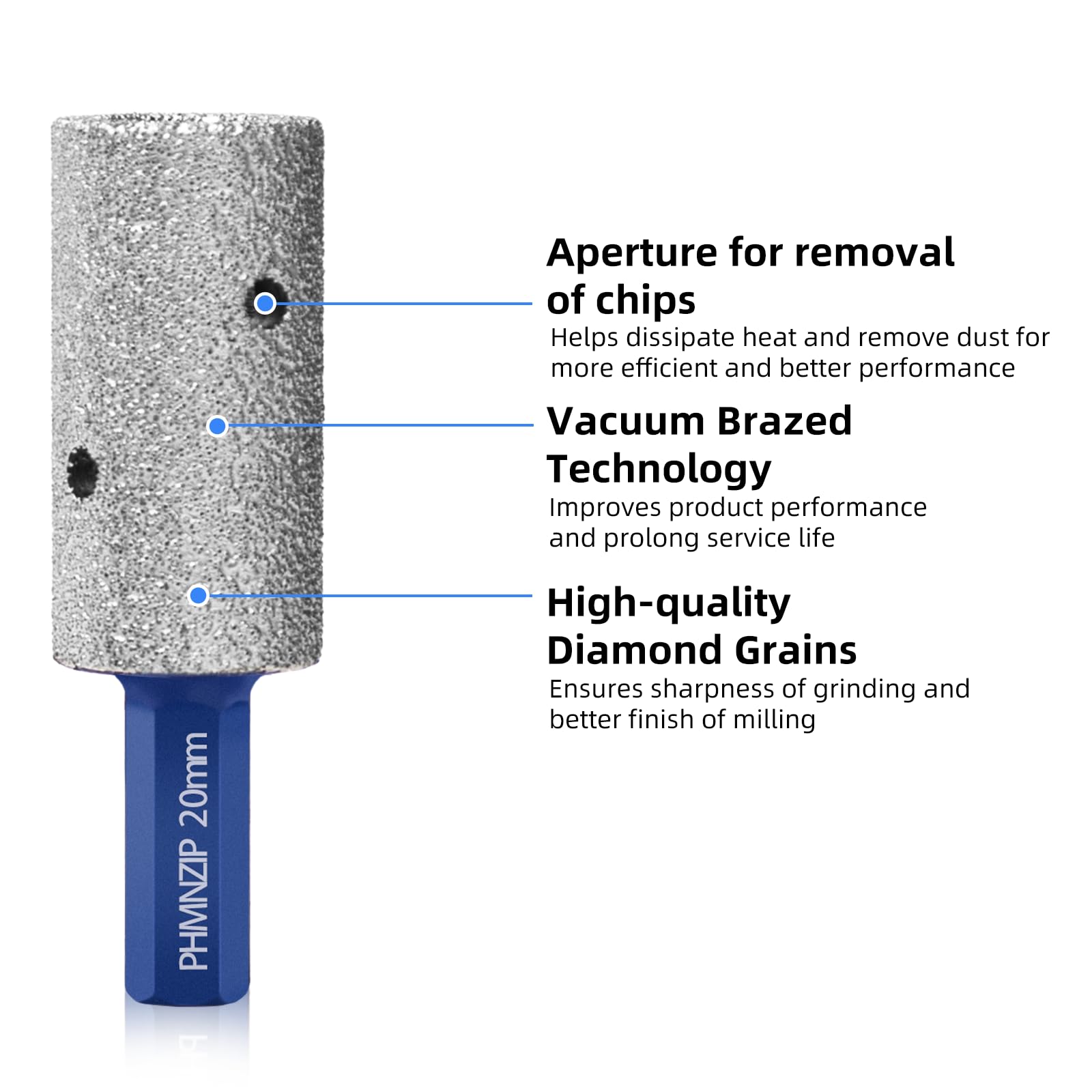 Diamond Finger Milling Bits 20 mm Tile Finggers Bit with Hex Shank Diamonds for Hole Enlarging Shaping Polishing Grinding on Ceramic Porcelain Tile Marble Granite Artificial Stone - Image 4