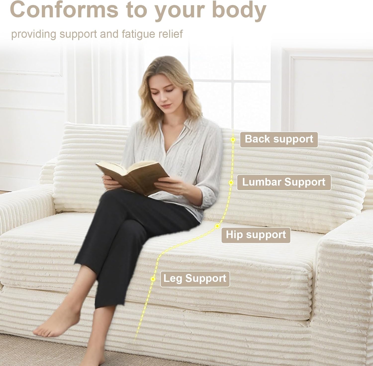 GNIXUU 71" Corduroy Cloud Loveseat Sofa, 2 in 1 Convertible Sleeper Sofa with Fixed-Shape Frame, Comfy Folding Boneless Love Seat Couches for Living Room, Apartment, Small Spaces Beige