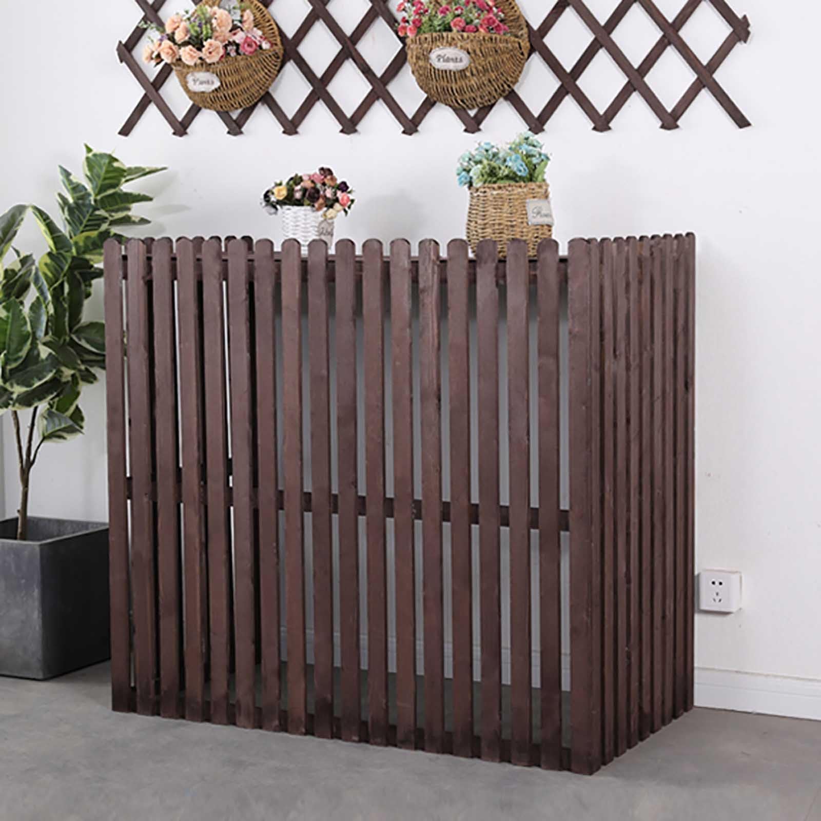 QYMYOZ Outdoor Air Conditioner Cover, Large Solid Wood Sunshade, Spacious Storage for Balconies & Terraces, Weather-Resistant, Brown (85x35x84cm)