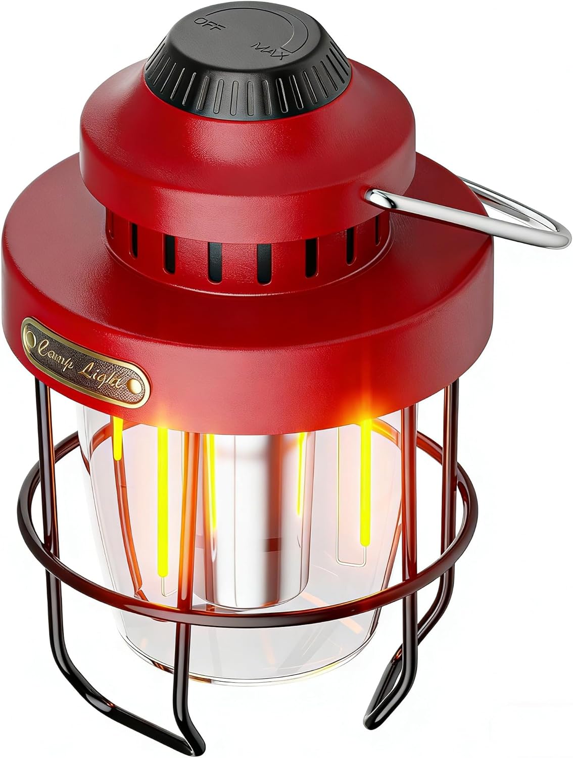 HOMY Vintage Camping Lantern Premium Metal LED Rechargeable Dimmable Warm Light for Glamping, Patio, Home Decor Retro Portable Tent Lamp