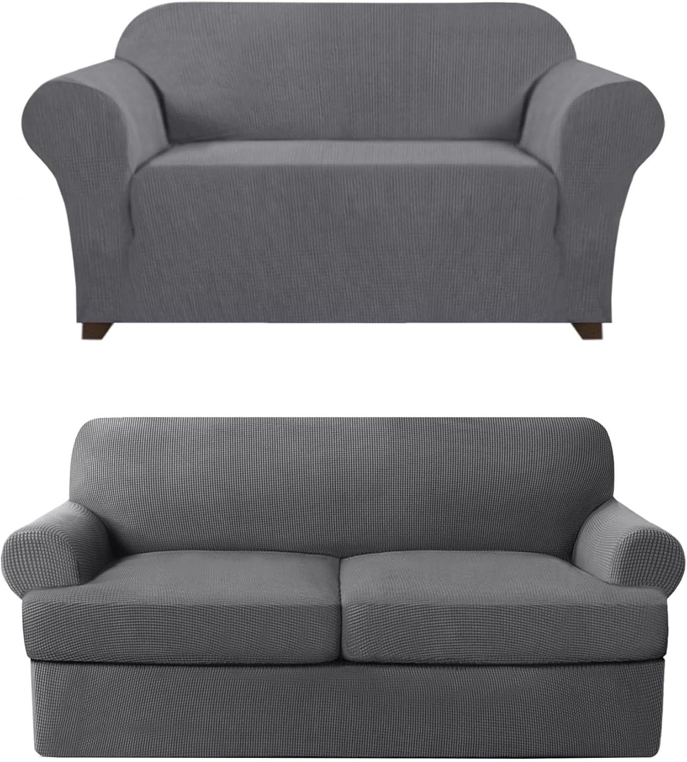 PrinceDeco Stretch Loveseat Sofa Cover Bundle T Cushion Loveseat Slipcover, Gray