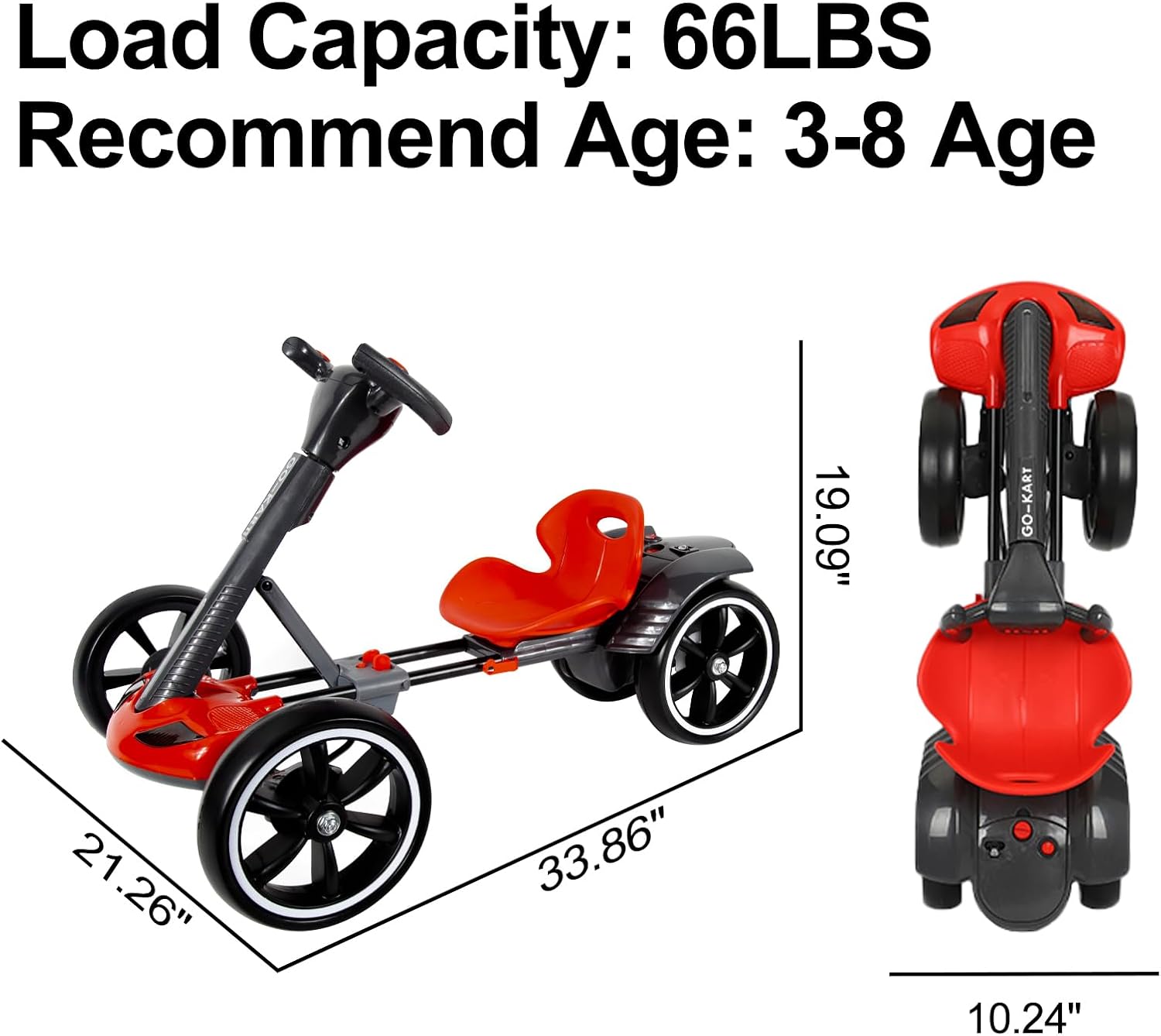 Electric Go Kart for Kids (3-6 yrs), Foldable 4-Wheel Go Kart W/390 Motor, 3H Endurance, 3.73Mph,Adjustable Seat, Educational Function, Tricolor Lights, Easy to Assemble, 66Lbs (Red)