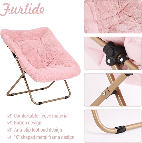 Miniatura 50 de Comfy - Silla de dormitorio plegable de gran tamaño con piel sintética suave, marco de metal, para dormitorio, sala de estar, balcón, patio,