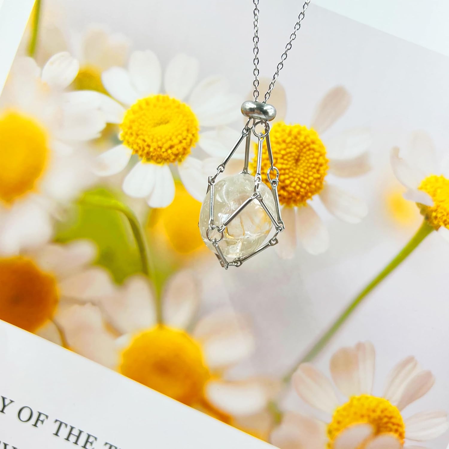 Aktully Handmade Crystal Holder Necklace Stainless Steel Cage for Stone Adjustable Length Natural Crystal Pendant Necklace Amethyst Necklace Rose Quartz Gemstone Jewelry Gift for Women Men - Image 3